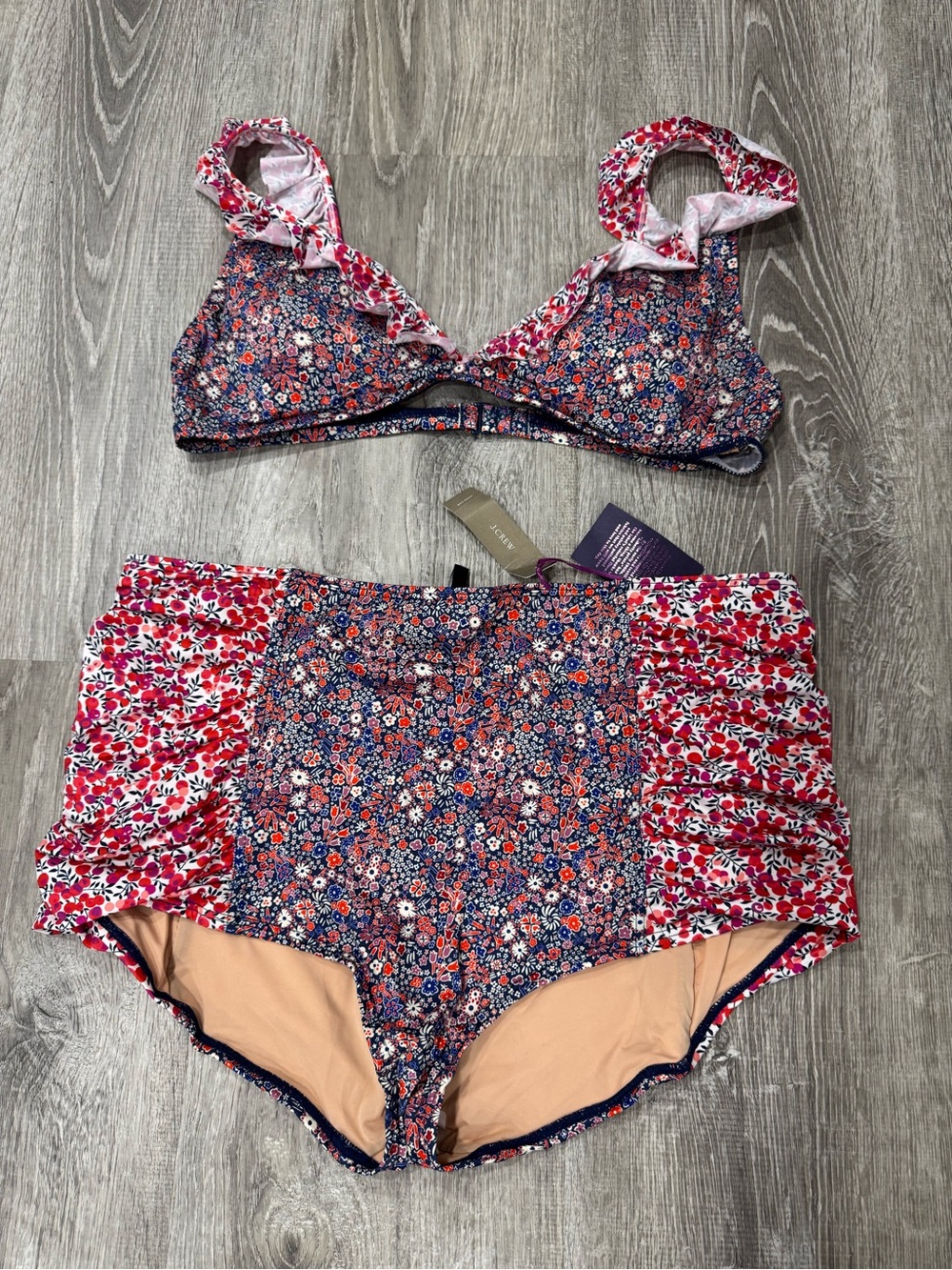 J. Crew Floral High-Waist Bikini Set in Navy, Red, Pink